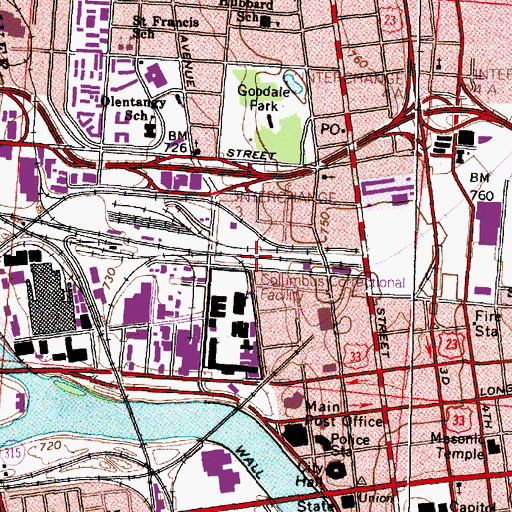 Topographic Map of WBNS Radio Tower, OH