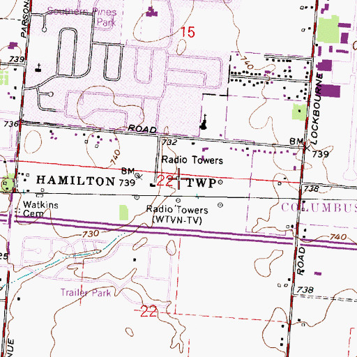 Topographic Map of WTVN Radio Towers, OH