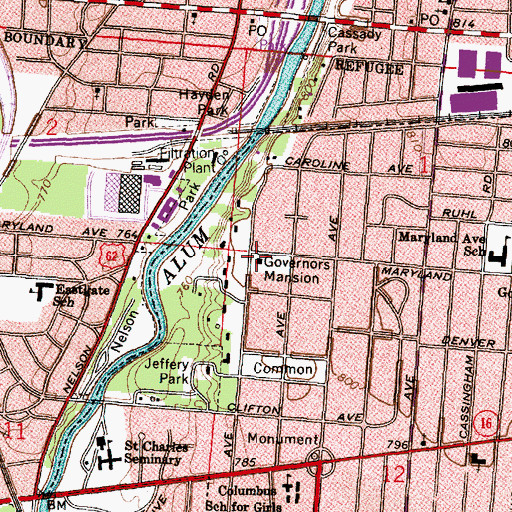 Topographic Map of Governors Mansion, OH