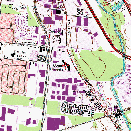 Topographic Map of Franklin County Hospital, OH