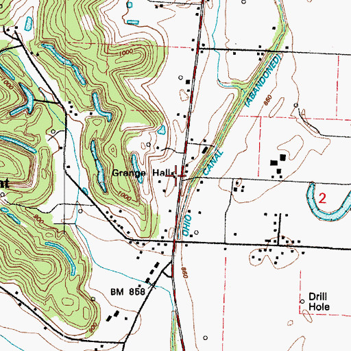 Topographic Map of Ninevah Grange Hall, OH