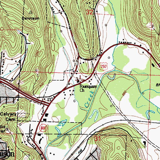 Topographic Map of Dennison Foursquare Church, OH