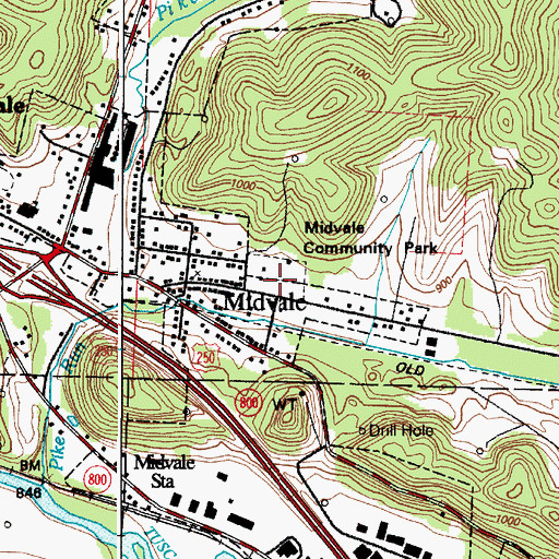 Topographic Map of Midvale Community Park, OH