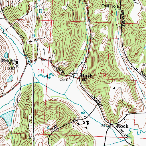 Topographic Map of Rush Community Church, OH