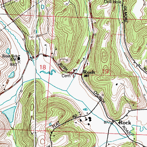 Topographic Map of Rush Community Cemetery, OH
