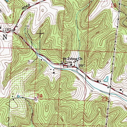 Topographic Map of Saint Johns Church, OH