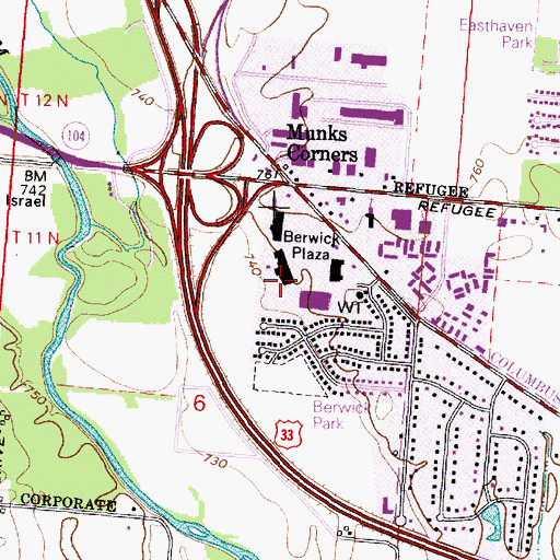 Topographic Map of Berwick Plaza Shopping Center, OH