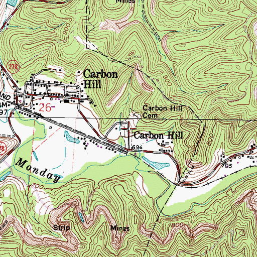 Topographic Map of Carbon Hill Cemetery, OH