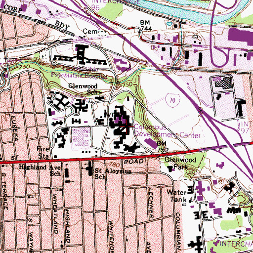 Topographic Map of Columbus Development Center, OH