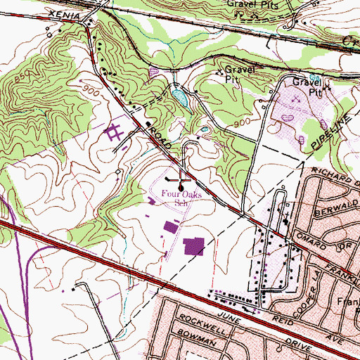 Topographic Map of Four Oakes School, OH