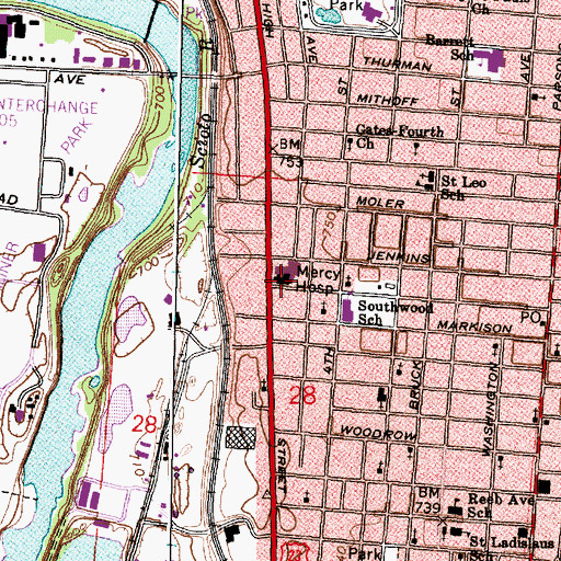 Topographic Map of Saint Anthonys Mercy Hospital, OH