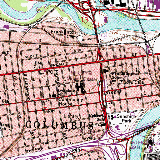 Topographic Map of Mount Carmel West Hospital, OH