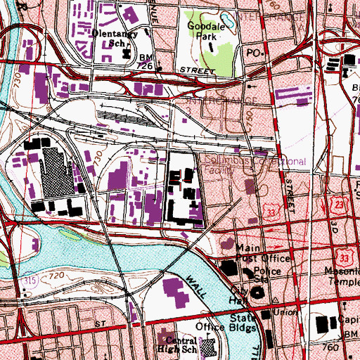 Topographic Map of Columbus Correctional Facility (historical), OH