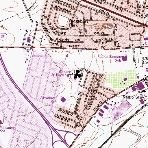 Topographic Map of Warner Junior High School, OH