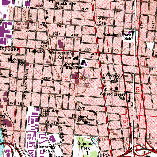 Topographic Map of Doctors Hospital North (historical), OH