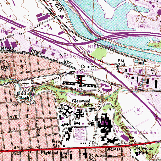 Topographic Map of Central Ohio Psychiatric Hospital, OH