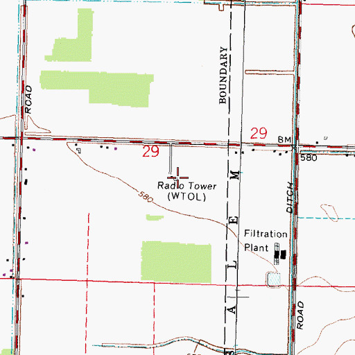 Topographic Map of WTOL Radio Tower, OH