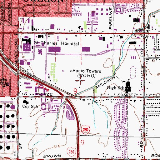 Topographic Map of WOTTO Radio Towers, OH