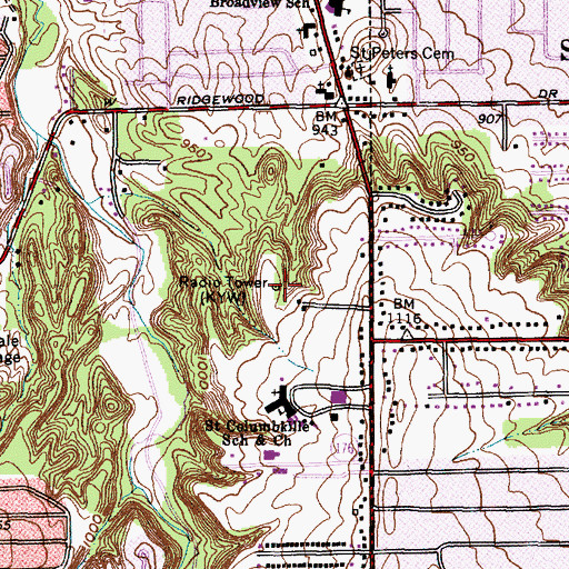 Topographic Map of KYW Radio Tower, OH