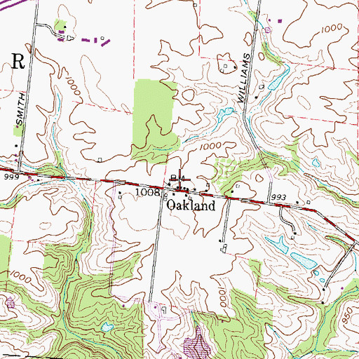 Topographic Map of Oakland, OH