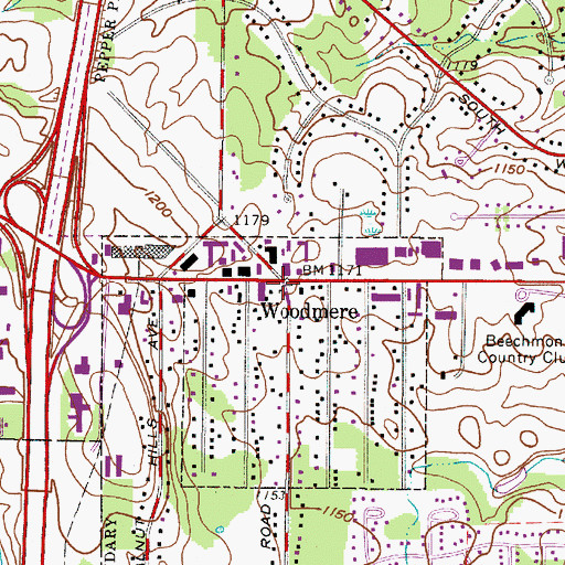 Topographic Map of Woodmere, OH