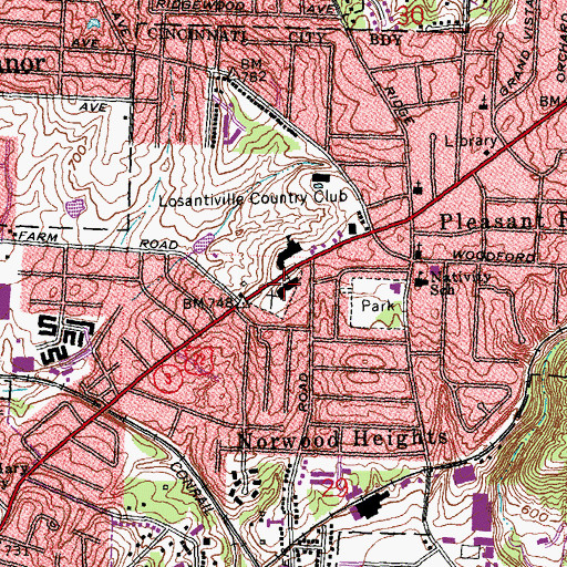 Topographic Map of Pleasant Ridge Presbyterian Church, OH