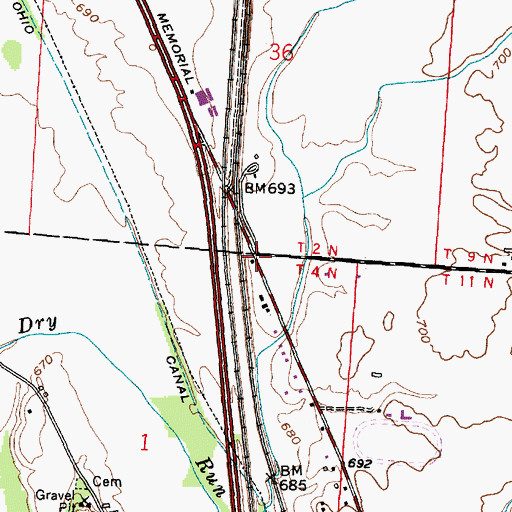 Topographic Map of Bells (historical), OH