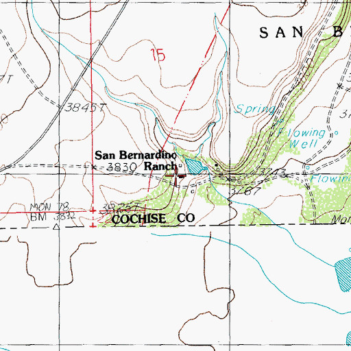 Topographic Map of San Bernardino Ranch, AZ