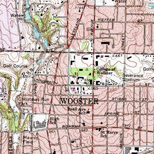 Topographic Map of College of Wooster, OH