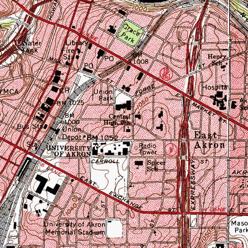 Topographic Map of University of Akron, OH
