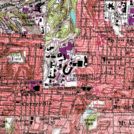 Topographic Map of University of Cincinnati, OH