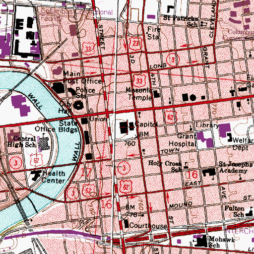 Topographic Map of Columbus, OH