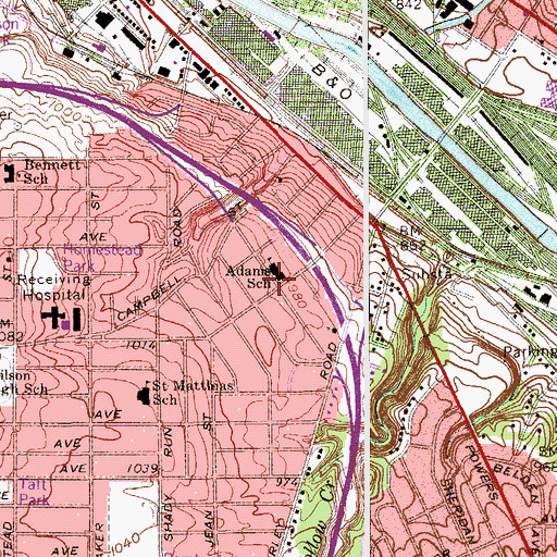 Topographic Map of Adams Elementary School, OH