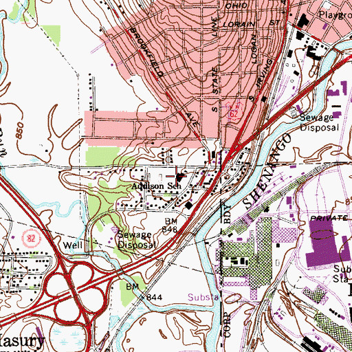Topographic Map of Addison Elementary School, OH