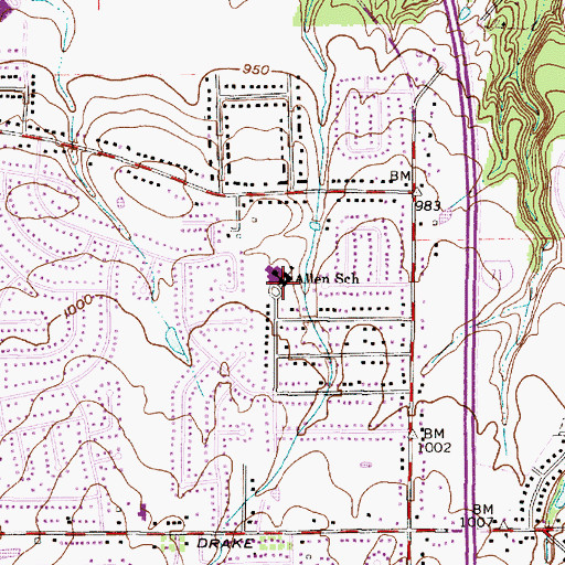 Topographic Map of Olive Bedford Allen Elementary School, OH