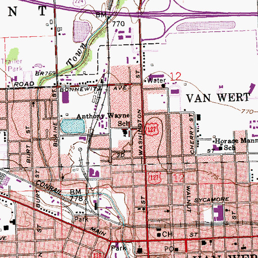 Topographic Map of Anthony Wayne Elementary School, OH