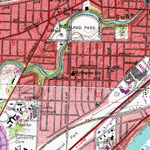 Topographic Map of Arlington Elementary School, OH