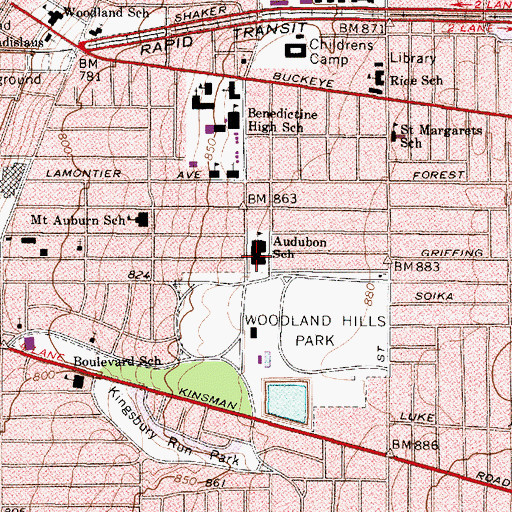 Topographic Map of Audubon Junior High School, OH