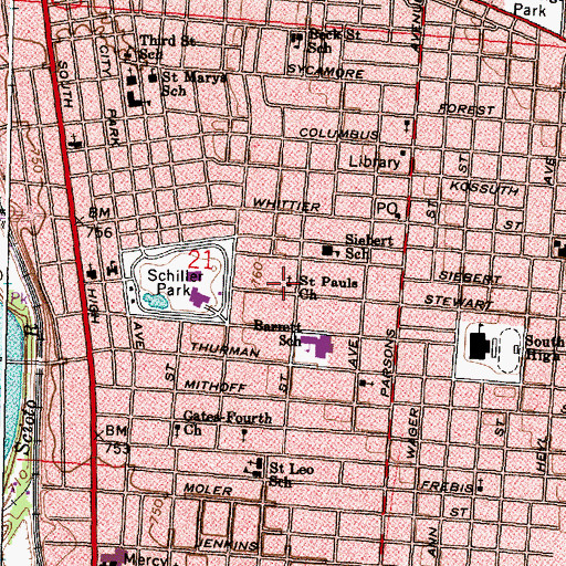 Topographic Map of Barrett Middle School (historical), OH