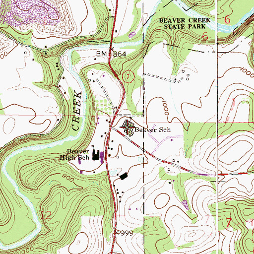 Topographic Map of Beaver Middle School, OH