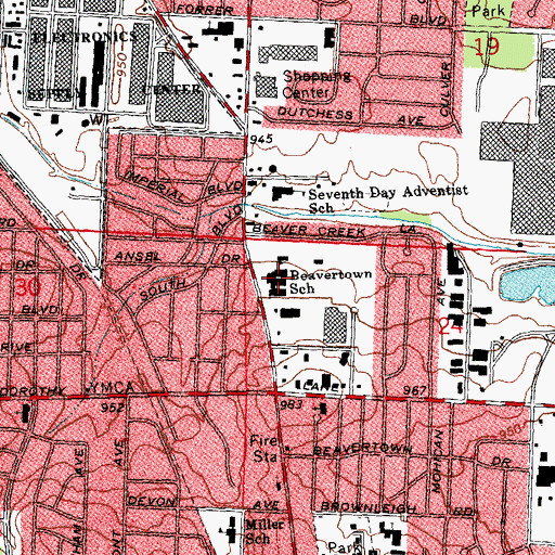 Topographic Map of Beavertown Elementary School, OH