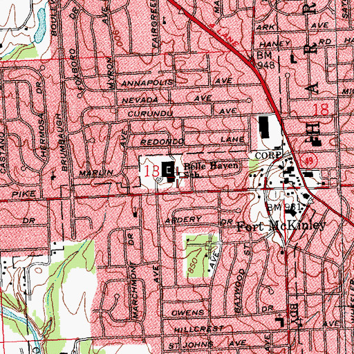 Topographic Map of Belle Haven Elementary School, OH