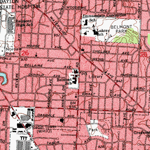 Topographic Map of Belmont Elementary School, OH