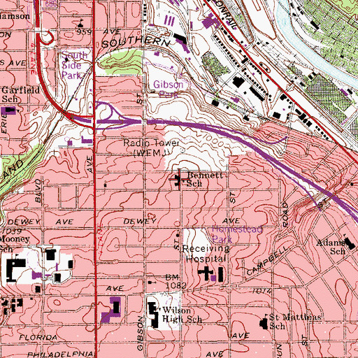 Topographic Map of Bennett Elementary School, OH