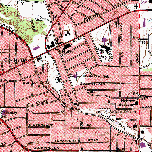 Topographic Map of Boulevard Elementary School, OH