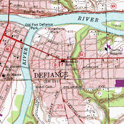 Topographic Map of Brickell Elementary School, OH