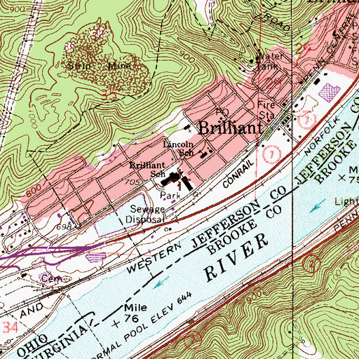 Topographic Map of Brilliant Elementary School, OH
