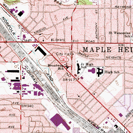 Topographic Map of Broadway Elementary School, OH