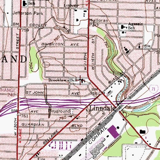 Topographic Map of Brooklawn Elementary School, OH