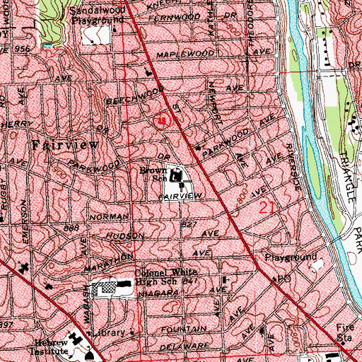 Topographic Map of E J Brown Elementary School, OH